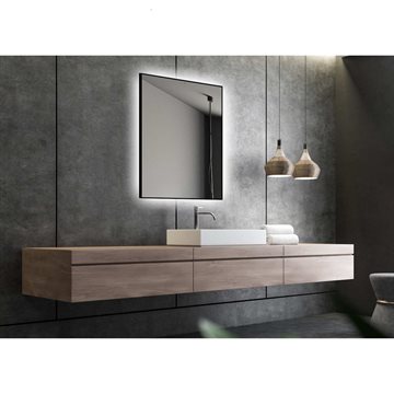 Frida 1 - 60 x 80 cm - Fyrkantig LED-spegel - Svart ram